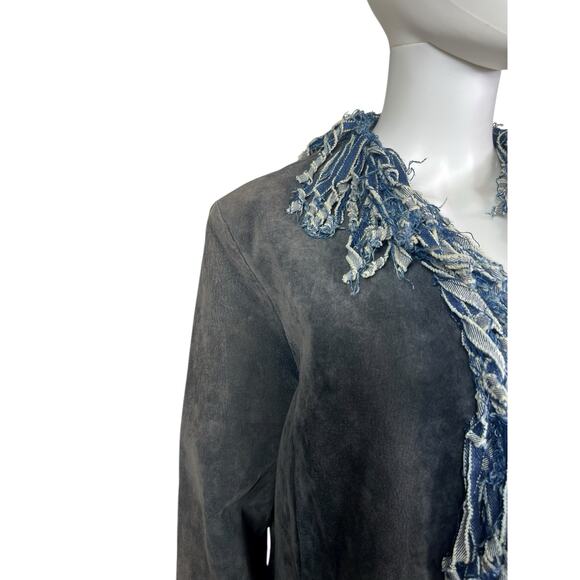 Vtg Wilson's Leather Maxima Women's XL Blue Black Denim Y2K Fringe Jacket GUC - Picture 2 of 4